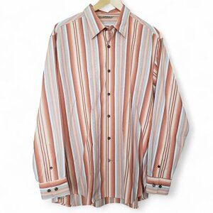Tommy Bahama Silk Shirt Men's Striped Button Down Relaxed Preppy‎ Burnt Orange L
